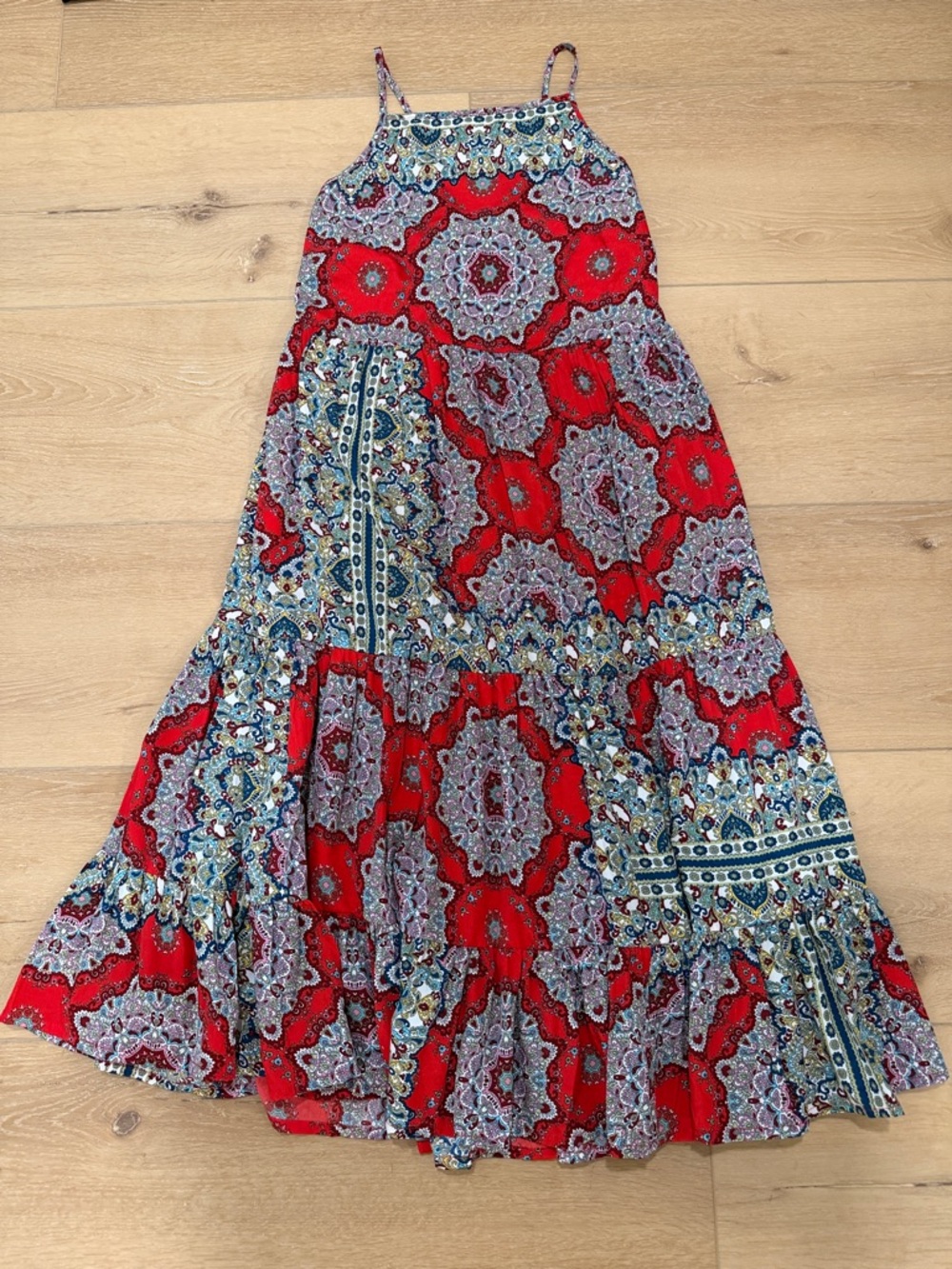 BOG Collective Red Boho Medallion Print Midi Dress